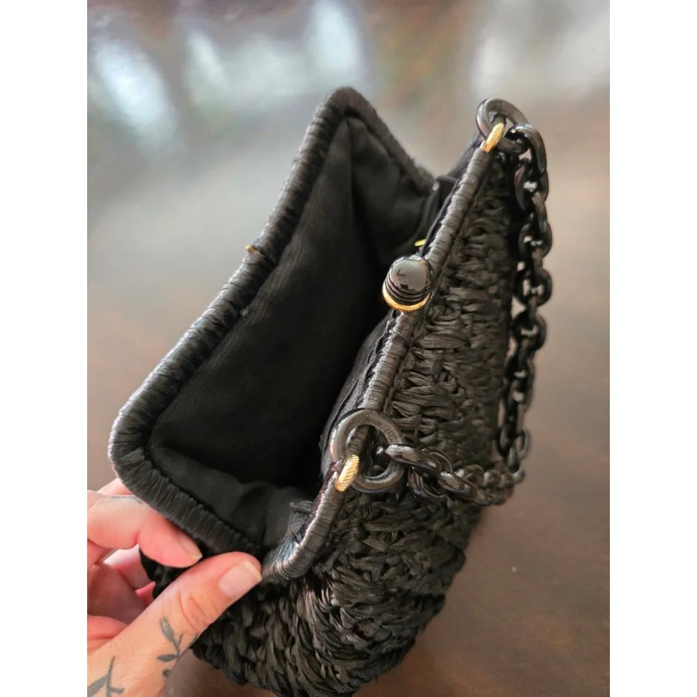 Women's Rare Vintage Styled by Simon MCM Black Woven Clutch Chain Strap One Size